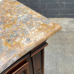 Antique French Provincial Style Chest Dresser with Carved Details & Marble Stone Top, c.1960’s