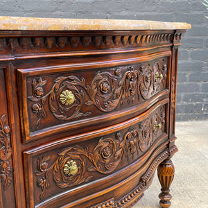 Antique French Provincial Style Chest Dresser with Carved Details & Marble Stone Top, c.1960’s