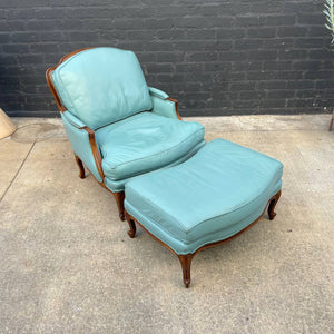 Antique French Provincial Style Leather Lounge Chair with Ottoman by Ethan Allen, c.1960’s