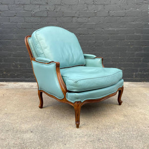 Antique French Provincial Style Leather Lounge Chair with Ottoman by Ethan Allen, c.1960’s