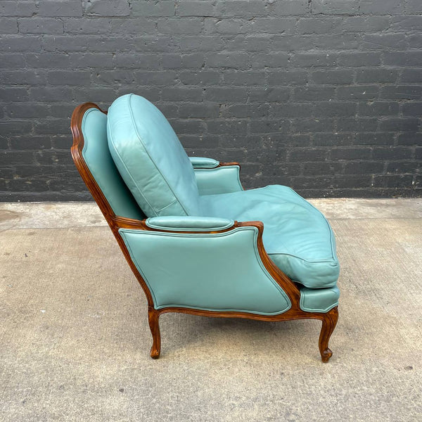 Antique French Provincial Style Leather Lounge Chair with Ottoman by Ethan Allen, c.1960’s