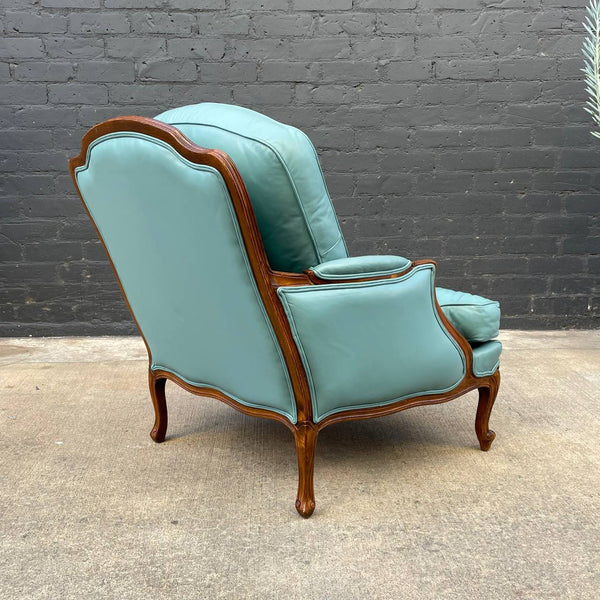 Antique French Provincial Style Leather Lounge Chair with Ottoman by Ethan Allen, c.1960’s