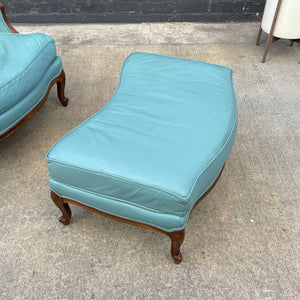 Antique French Provincial Style Leather Lounge Chair with Ottoman by Ethan Allen, c.1960’s