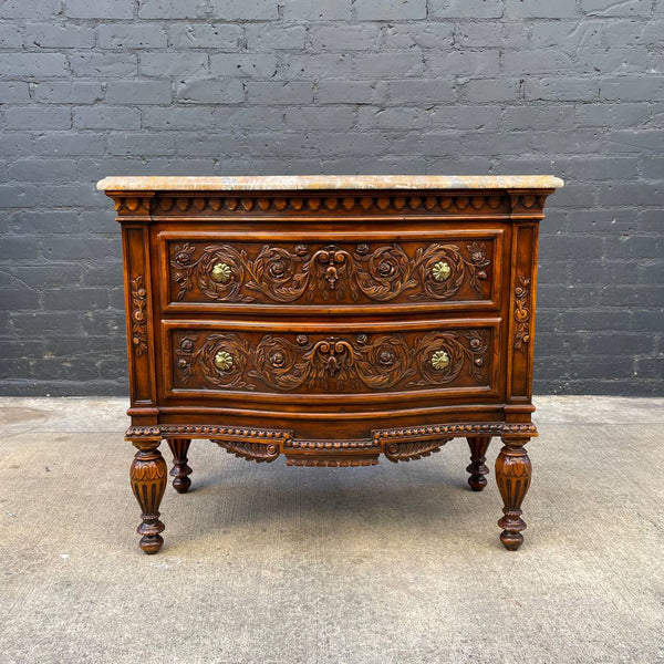 Antique French Provincial Style Chest Dresser with Carved Details & Marble Stone Top, c.1960’s
