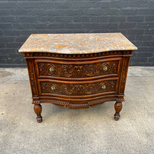 Antique French Provincial Style Chest Dresser with Carved Details & Marble Stone Top, c.1960’s