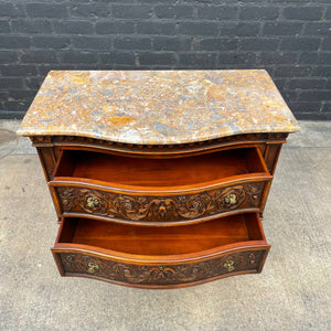 Antique French Provincial Style Chest Dresser with Carved Details & Marble Stone Top, c.1960’s