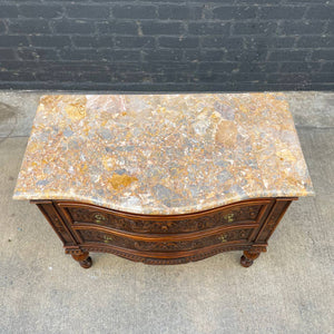 Antique French Provincial Style Chest Dresser with Carved Details & Marble Stone Top, c.1960’s