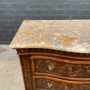Antique French Provincial Style Chest Dresser with Carved Details & Marble Stone Top, c.1960’s