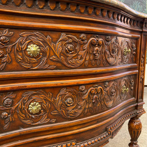 Antique French Provincial Style Chest Dresser with Carved Details & Marble Stone Top, c.1960’s