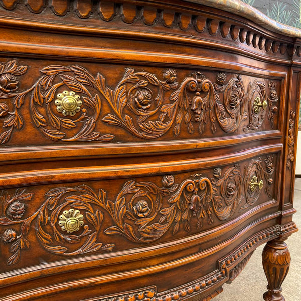 Antique French Provincial Style Chest Dresser with Carved Details & Marble Stone Top, c.1960’s
