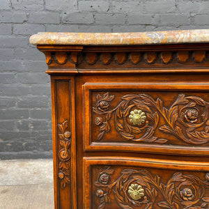 Antique French Provincial Style Chest Dresser with Carved Details & Marble Stone Top, c.1960’s