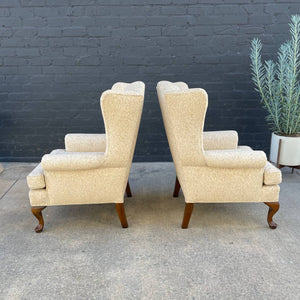 Pair of Antique French Provincial Wing Back Lounge Chairs with Ottomans, c.1960’s