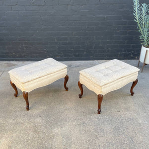 Pair of Antique French Provincial Wing Back Lounge Chairs with Ottomans, c.1960’s