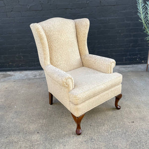Pair of Antique French Provincial Wing Back Lounge Chairs with Ottomans, c.1960’s