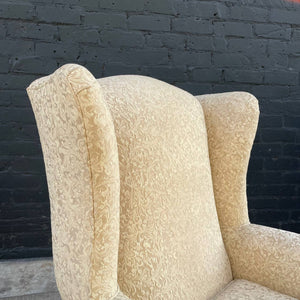 Pair of Antique French Provincial Wing Back Lounge Chairs with Ottomans, c.1960’s