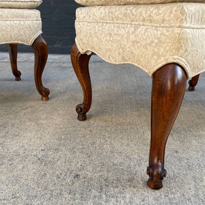 Pair of Antique French Provincial Wing Back Lounge Chairs with Ottomans, c.1960’s